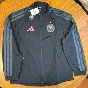 Adidas Black and Pink Miami Soccer Windbreaker Jacket Medium Men’s